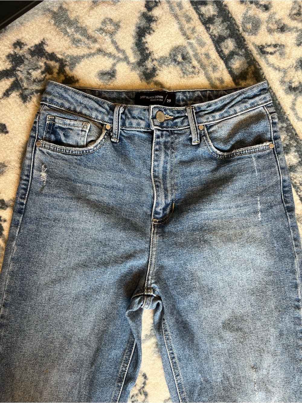 Just Black Straight Leg Mid/Light Blue High-Rise Jeans